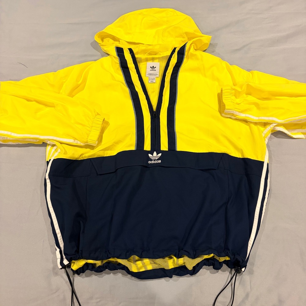 Adidas Originals Mens XL Colorblock Windbreaker Yellow Navy Half Zip Jacket